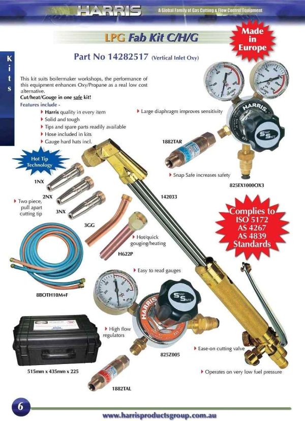 Harris Fabricators Kit Oxy/LPG Model 825 Snap Safe Regulator for C/H/G - SKU Harris:14282517