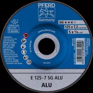 Pferd Grinding Wheels Depressed Centre Aluminium 5" E 125-7 SG ALU 62212622-10 Pack of 10 - SKU Pferd:62212622-10 Pferd Grinding Wheels Depressed Centre Aluminium 5" E 125-7 SG ALU 62212622-10 Pack of 10 - SKU Pferd:62212622-10
