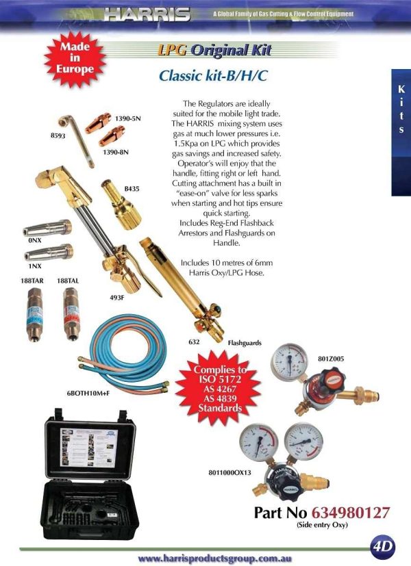 Harris Original Classic Kit Oxy/LPG Model 801 side entry regs for B/H/C - SKU Harris:634980127