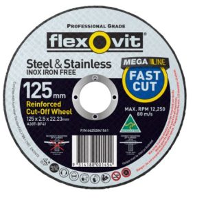 FlexOvit Maxi Tub Cut-Off Disc Ultra Fast Cut Steel/Inox 125 x 1.0 x 22.23mm 66252837709 (Pkt:100) - SKU Flexovit:66252837709-Pickup FlexOvit Maxi Tub Cut-Off Disc Ultra Fast Cut Steel/Inox 125 x 1.0 x 22.23mm 66252837709 (Pkt:100) - SKU Flexovit:66252837709-Pickup