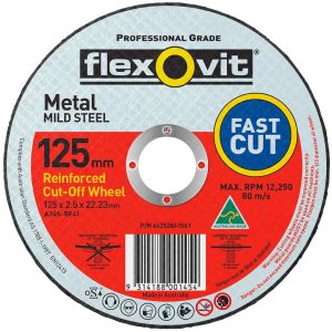 FlexOvit Cut-Off Wheel Fast Cut Mild Steel 125 x 2.5 x 22.23mm Type 41 AO 66252841561 Pack of 25 - SKU Flexovit:66252841561_25 FlexOvit Cut-Off Wheel Fast Cut Mild Steel 125 x 2.5 x 22.23mm Type 41 AO 66252841561 Pack of 25 - SKU Flexovit:66252841561_25