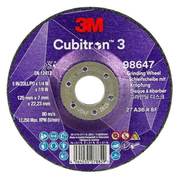 3M Abrasive 98647 Cubitron™ 3 Grinding Wheel 125x7x22mm 36G 3M 7100303982-20 Pack of 20 - SKU 3M Abrasive:7100303982-20