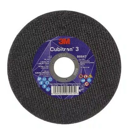 3M Abrasive Cubitron™ 3 Cut-Off Wheel 125 x 1 x 22.23 mm 60+, T41 (86647) 7100304306 Pack of 50 - SKU 3M Abrasive:7100304306_50 3M Abrasive Cubitron™ 3 Cut-Off Wheel 125 x 1 x 22.23 mm 60+, T41 (86647) 7100304306 Pack of 50 - SKU 3M Abrasive:7100304306_50