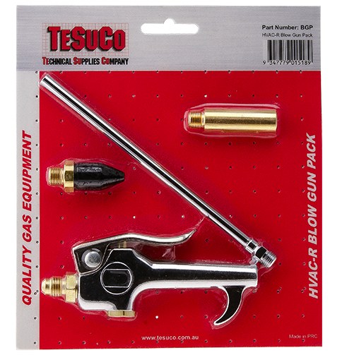Tesuco HVAC-R Blow Gun Pack With Safety, Rubber & Ext Tips Inlet 1/4 SAE Flare Male - SKU Tesuco:BGP