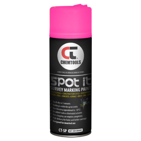 Spot & Survey Marking Paint, Fluro Pink, 350g Aerosol - SKU Chemtools:CT-SP-350FP
