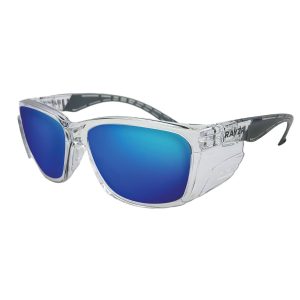 Maxi Safe Rayzr Safety Glasses Clear Frame Blue Mirror Polarised - SKU Maxi Safe:ERZ360