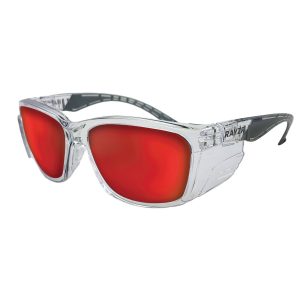 Maxi Safe Rayzr Safety Glasses Clear Frame Red Mirror Polarised - SKU Maxi Safe:ERZ385