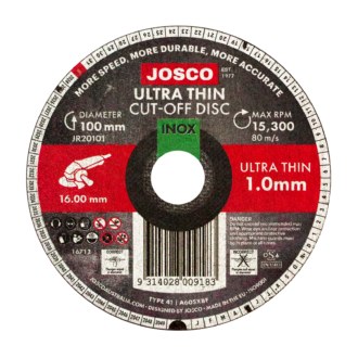 Josco Tomcat Brumby Cut-Off Disc Ultra Thin Stainless 100 x 1.0mm 16mm JR20101 Pack of 25 - SKU Josco Tomcat Brumby:JR20101