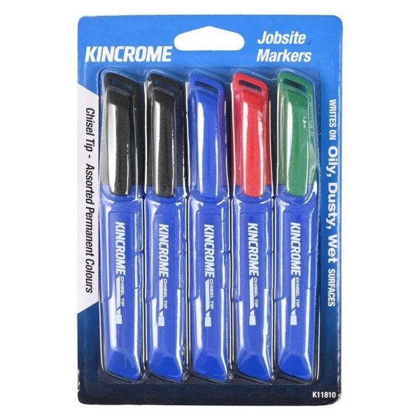 Kincrome Permanent Marker Chisel Tip 5 Pack Assorted Colours - SKU Kincrome:K11810