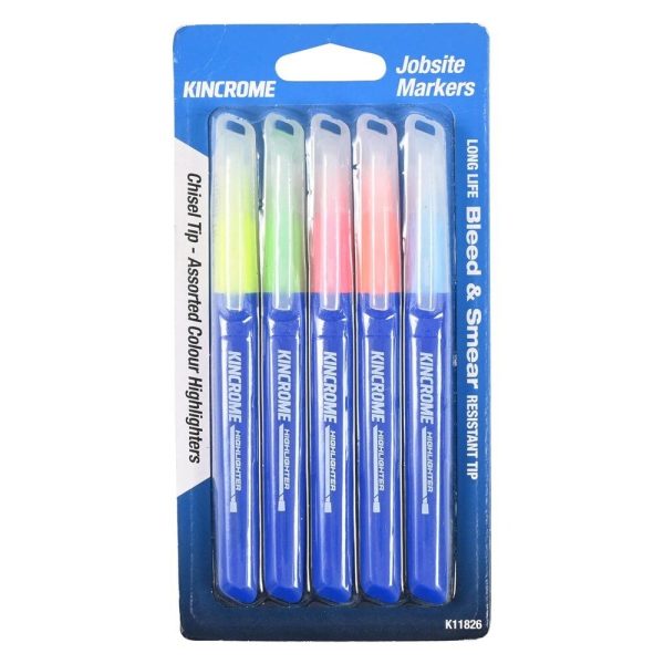 Kincrome Highlighter Chisel Tip Assorted Colours 5 Pack - SKU Kincrome:K11826