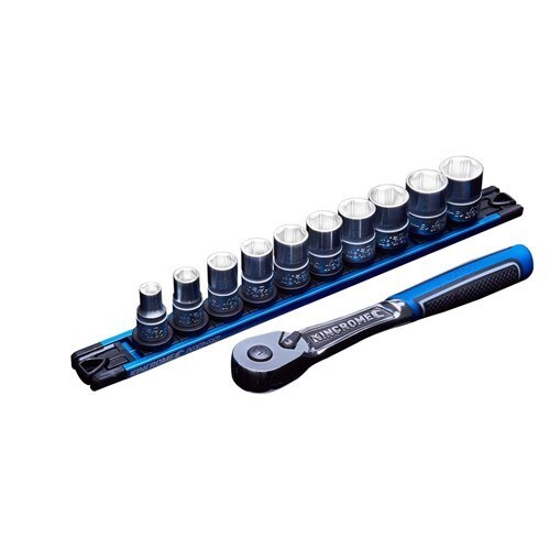 Kincrome Lok-On™ Socket Set Twist-Lock Rail 11 Piece 3/8 Drive - Metric K27042 - SKU Kincrome:K27042 Kincrome Lok-On™ Socket Set Twist-Lock Rail 11 Piece 3/8 Drive - Metric K27042 - SKU Kincrome:K27042