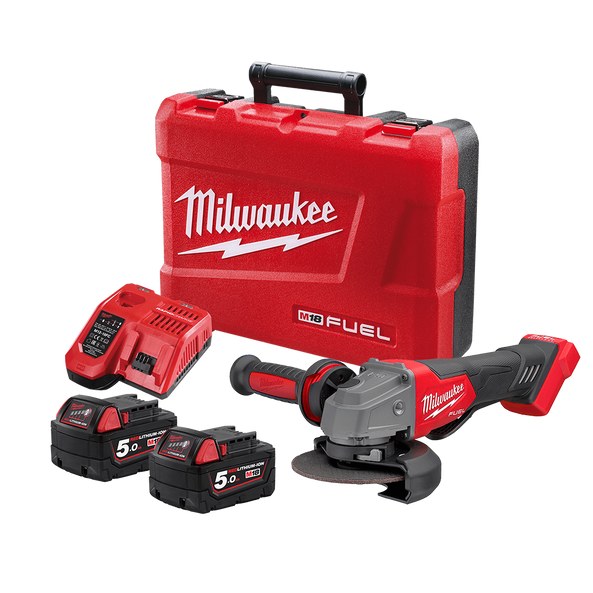 Milwaukee 18V 5.0Ah Li-ion Cordless Fuel 125 mm (5") Angle Grinder with Deadman Paddle Switch Combo Kit - SKU Milwaukee:M18FAG125XPD-502C