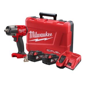 Milwaukee 18V 5.0Ah Li-Ion Brushless Cordless 1/2" Mid-Torque Impact Wrench with Friction Ring 1pce Combo Kit - SKU Milwaukee:M18FMTIW2F12-502C