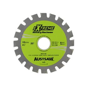 Austsaw 115mm (4.5in) Rotary Hacksaw Blade - 22.2mm Bore - 20 Teeth - SKU Austsaw:RHS11522220 Austsaw 115mm (4.5in) Rotary Hacksaw Blade - 22.2mm Bore - 20 Teeth - SKU Austsaw:RHS11522220