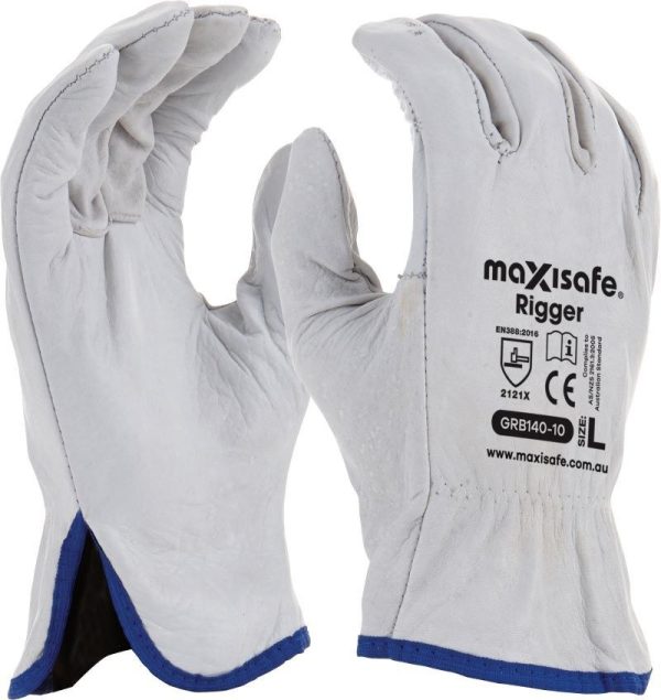 Maxi Safe X-Large Rigger Gloves Full Cow Grain Leather Maxisafe GRB140-11 - SKU Maxi Safe:Riggergloves-XL
